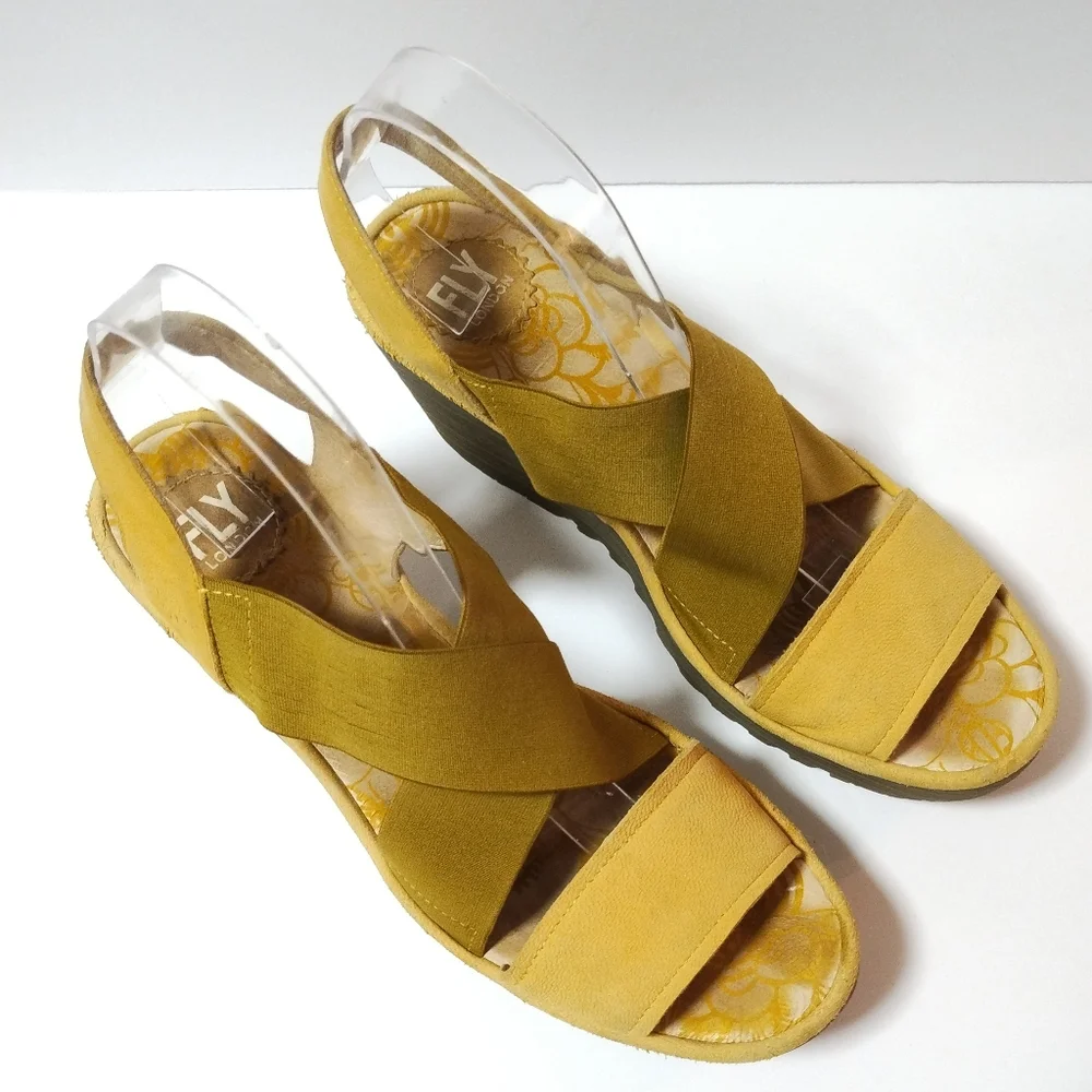 FLY London Women's Wedge Slingback Open Toe Slip-on Platform Leather Sandals 41